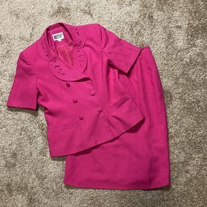 Morgan Miller Pink Size 8 Skirt Suit Career Church Short Sleeves Double Breasted